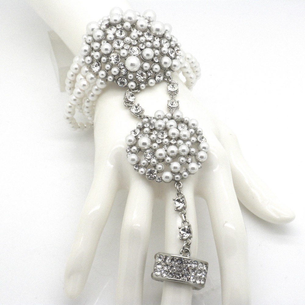 Stunning Pearl Crystal Cluster Slave Bracelet